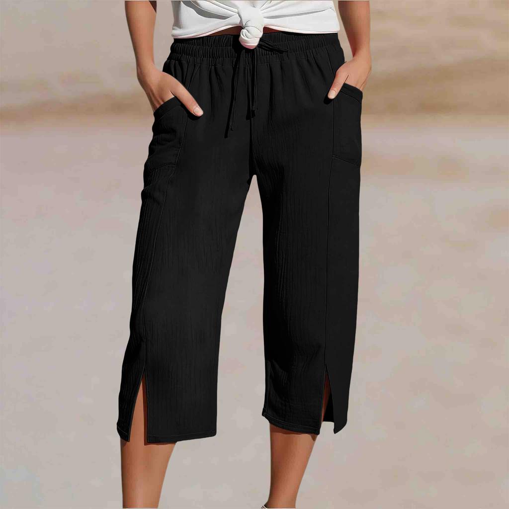 Women's Fashion  Color Drawstring Split Leg With Pockets Loose Casual Seven-Eighths 7/10 Pants