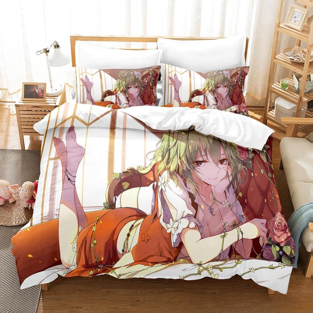 3D Druck Anime Kawaii Mädchen Yuuka Kazami Bettwäsche Set Einzelbett Twin Full Queen King Size Bettset Erwachsene Kind Schlafzimmer Bettbezug Sets