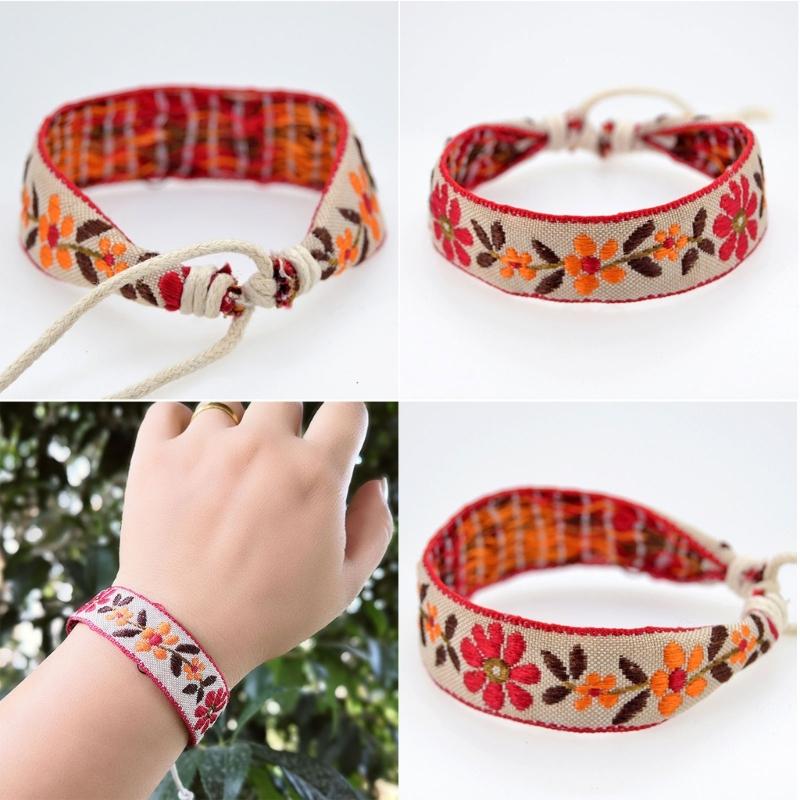 Strawberry Flower Embroidered Bracelet Bohemia Style Weave Rope Friendship Bracelets Handmade Charm Bangles Jewelry
