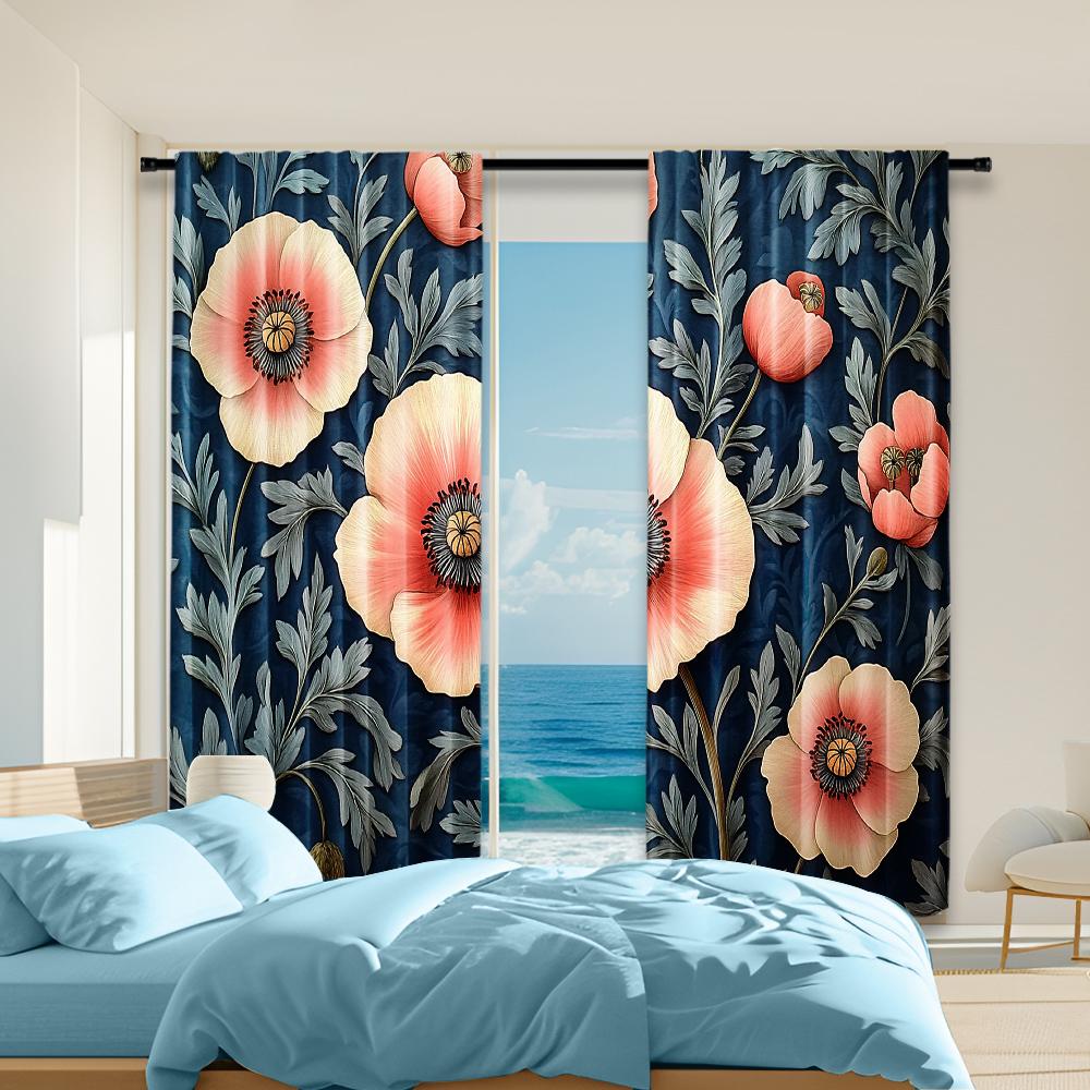 

2 pcs versatile polyester transparent curtains for home decoration Floral 1 for use in bedrooms and living rooms 100*130 Grommet Top 1pcs