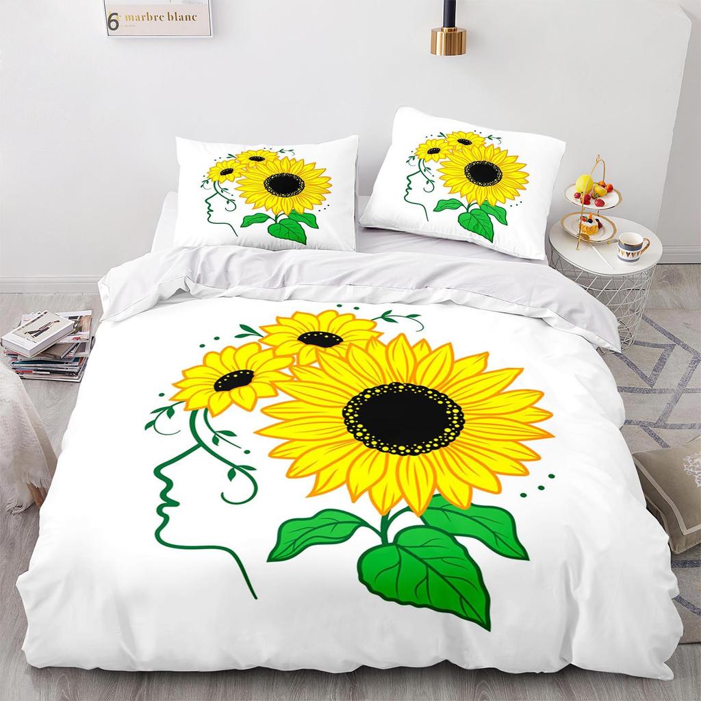 Digital Printing Three-Piece Sunflower Quilt Cover Size Quilt Cover 3D