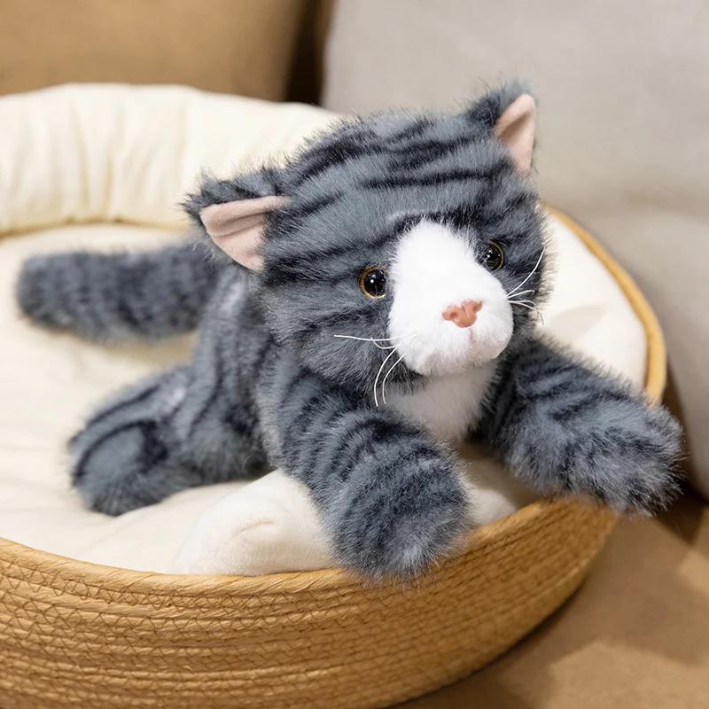 Realistic Lifelike Cat Plush Toy Soft Stuffed Animal Cute Kitten Doll for Kids Adults Home Decor Perfect Birthday Christmas Gift