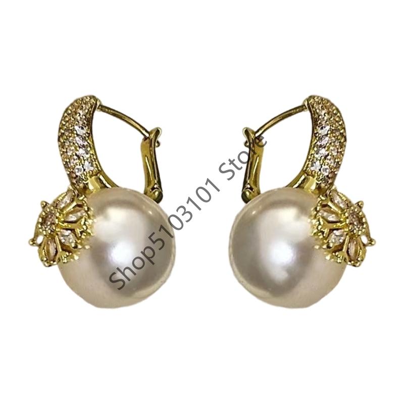 

retro Zircon Flower Pearl Earrings for Women Fine Jewelry Minimalist Accessories золотий