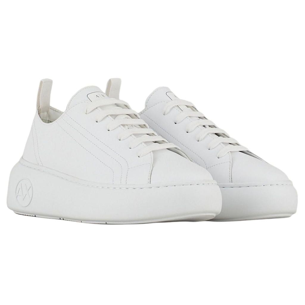 Armani Exchange Leather Minimalist Lace-Up Low-Top Fashion Sneakers Women Sneakers White XDX043XCC64100152