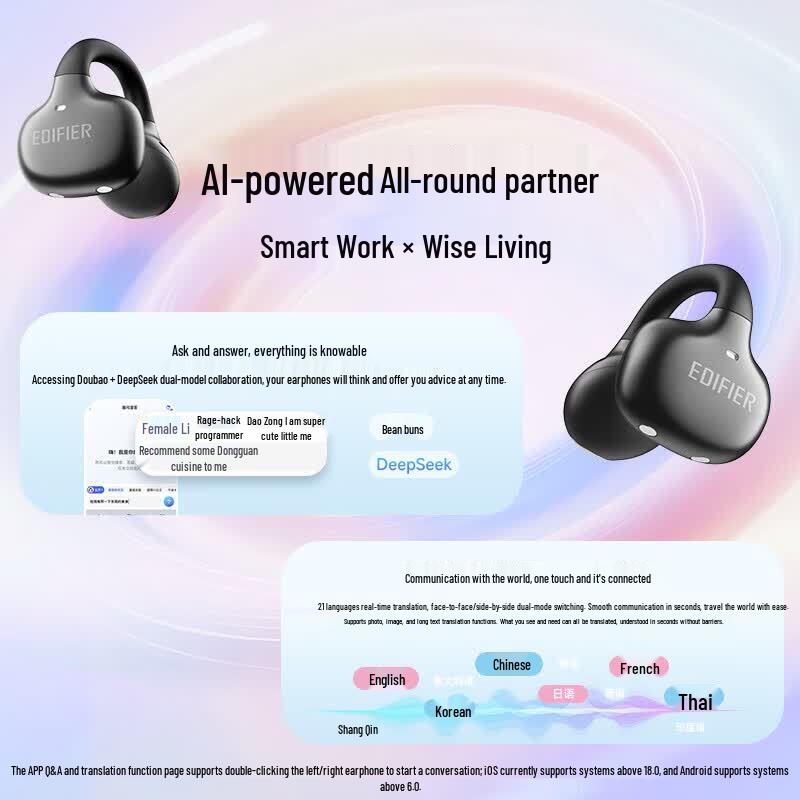 EDIFIER X Clip Open-Ear Bluetooth Translation Headphones