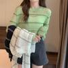 Hollow Long-sleeved Sweater Women's Spring Thin Transparent Black T-shirt Sunscreen Blouse Short Top