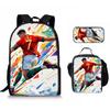 Football Player Printed Backpack Three-Piece Meal Bag Pencil Bag Student Large-Capacity Schoolbag