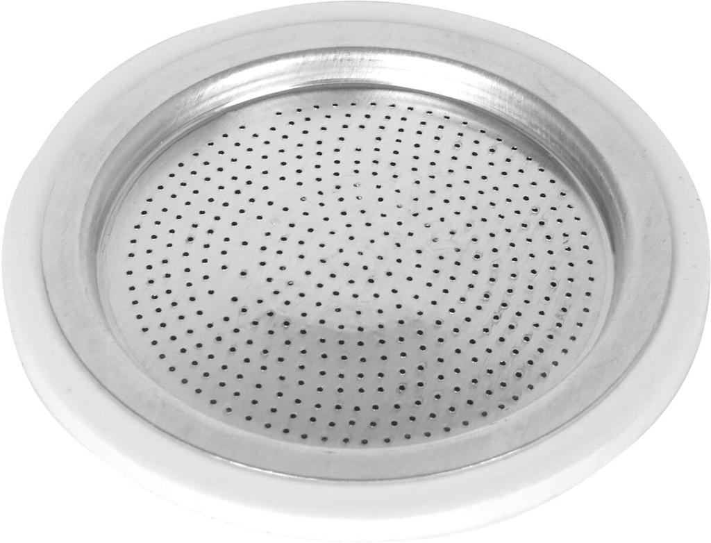 Genuine Bialetti Spare Parts: Gasket & Filter for Moka Express 6-Cup and Brikka 4-Cup Coffees.