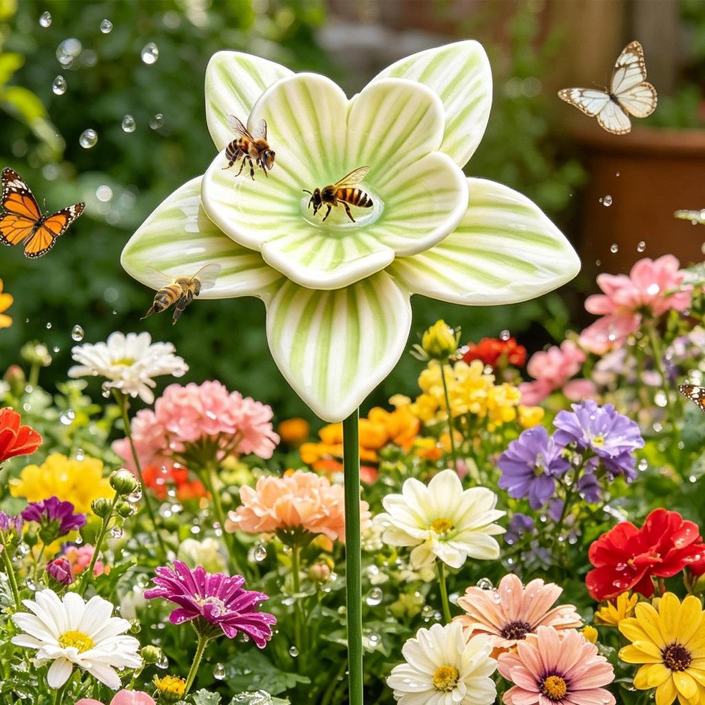Pollinator Watering Station 4 Piece Ceramic Flower Shape Pollinator Waterer Bee Bath For Outdoor Backyard Patio Deck Butterfly