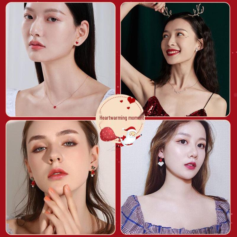 925 Silber Schleifenstecker Set: Elegantes rotes Weihnachtsgeschenk für Freundin