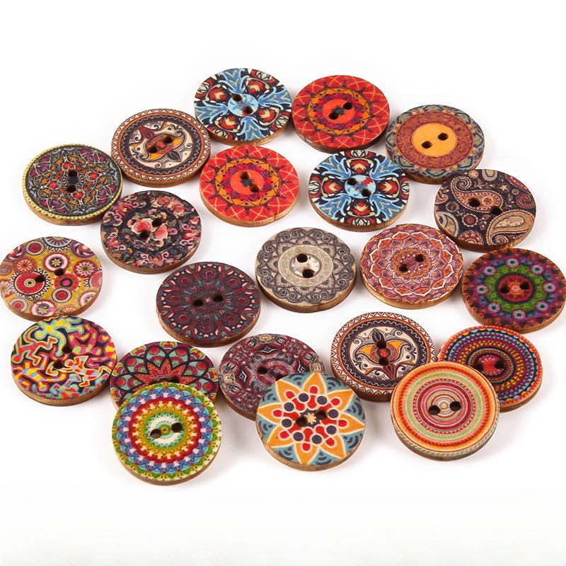 10pcs Rustic Handmade Wooden Buttons, Decorative Hand-Painted DIY Floral, Butterfly & Tree Designs for Crafts