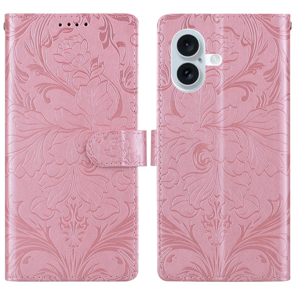 For iPhone 16 Plus Leather Case Imprinted Floral Pattern Wallet Stand Flip Phone Cover