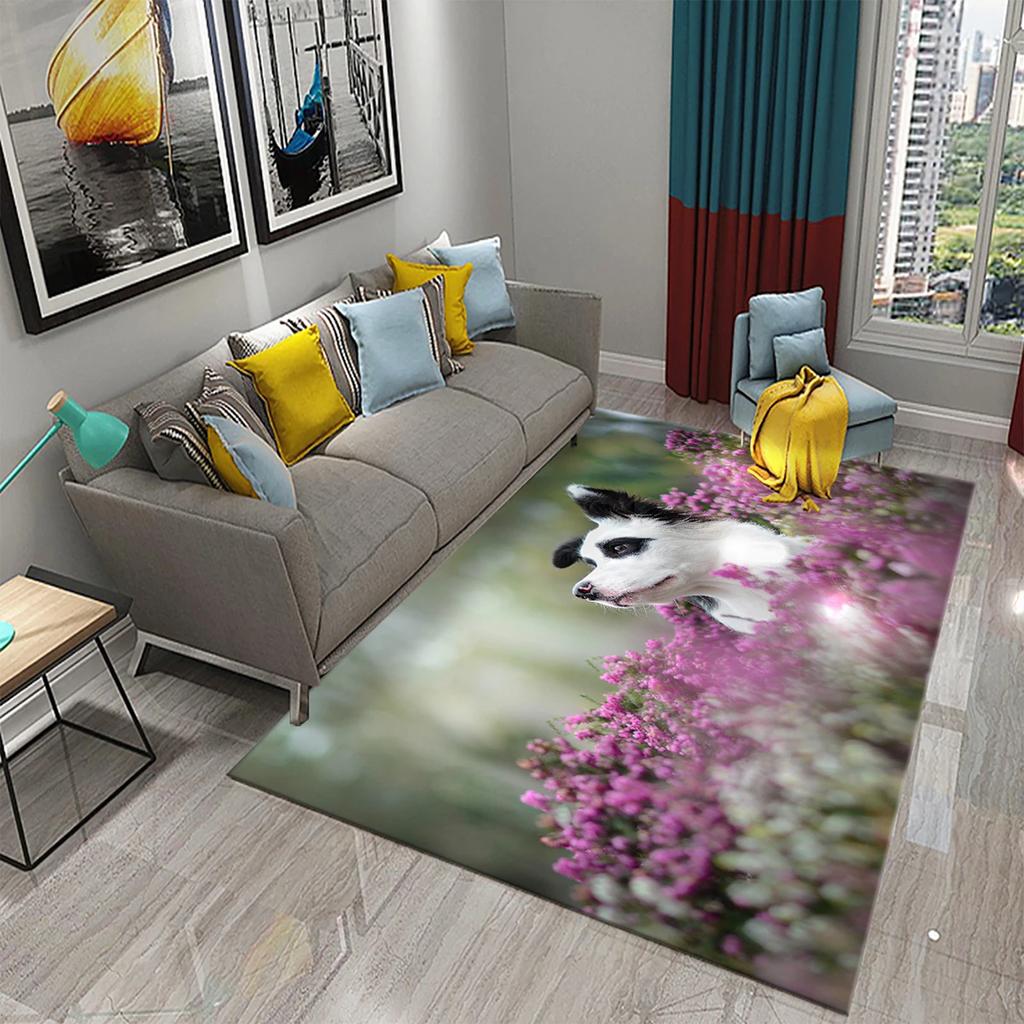 Hundefußabdruck Blumenmuster Teppich Süßer Welpe Blumenteppich Haustier Tier Rechteckige Bereichsteppiche für Erwachsene Yogamatten Wohnzimmer Dekoration Fußmatte