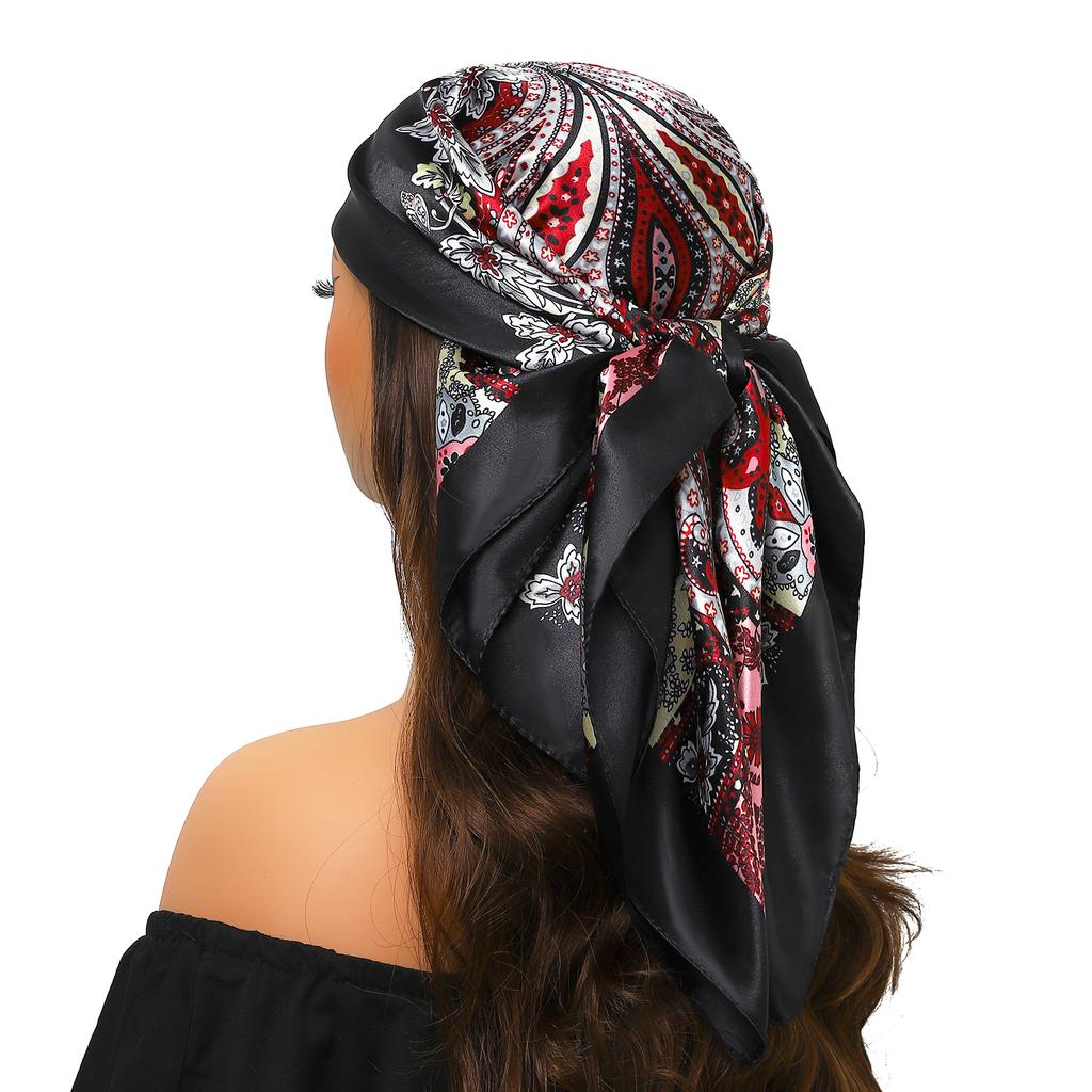Lenço de Cabeça Feminino Marca de Luxo Quadrado 90*90cm Seda Foulard Cetim Bandana Cabelo Lenço de Pescoço Macio Hijab Lenços de Cabelo Para Senhoras