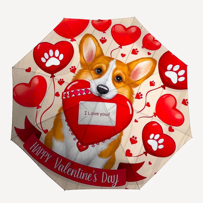 1pc Corgi Valentine's Day Heart Balloon Love Letter Umbrella with Plastic Handle,Suitable for All Seasons Umbrellaptys26019