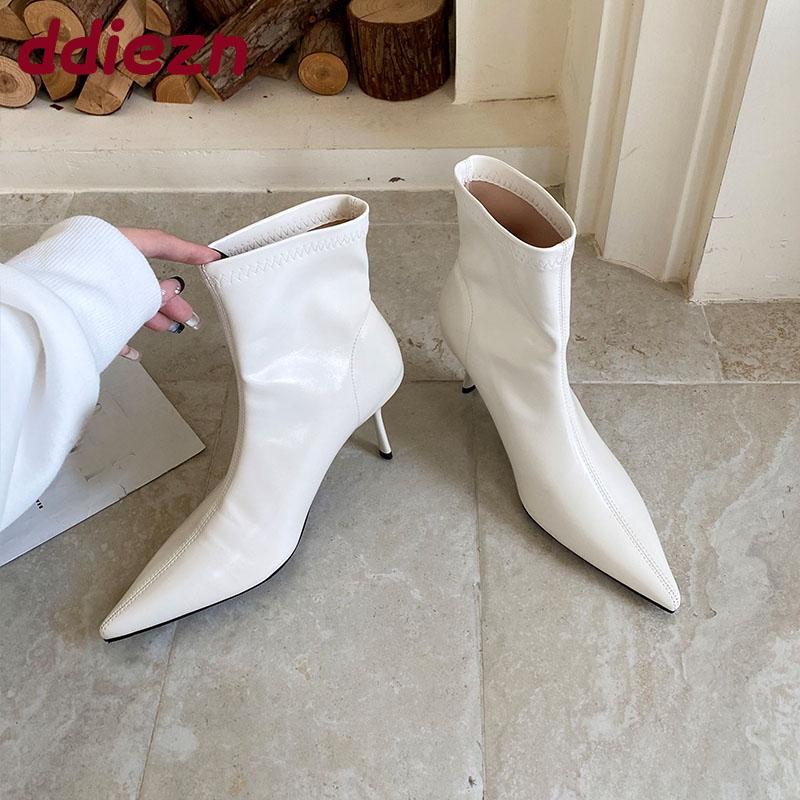 Fashion Fashion Elastic Women Ankle Stretch Boots With Heels Female Slip On Shoes Pointed Toe Ladies Short Modern Boots Pumps Lady