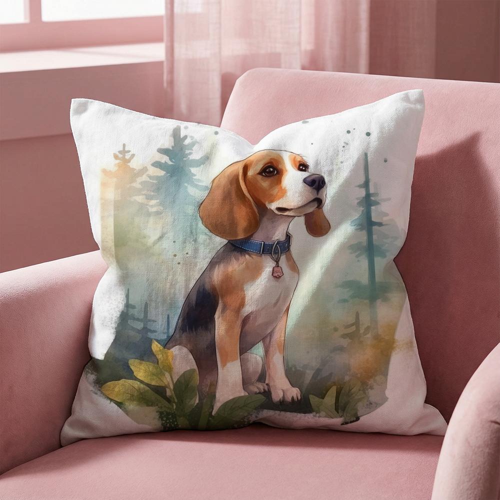 Cute Beagle Pet Dog Cushion Cover Multi-Scene Pillow Cover for Home & Car - Reversible, Soft & Durable for Daily Use