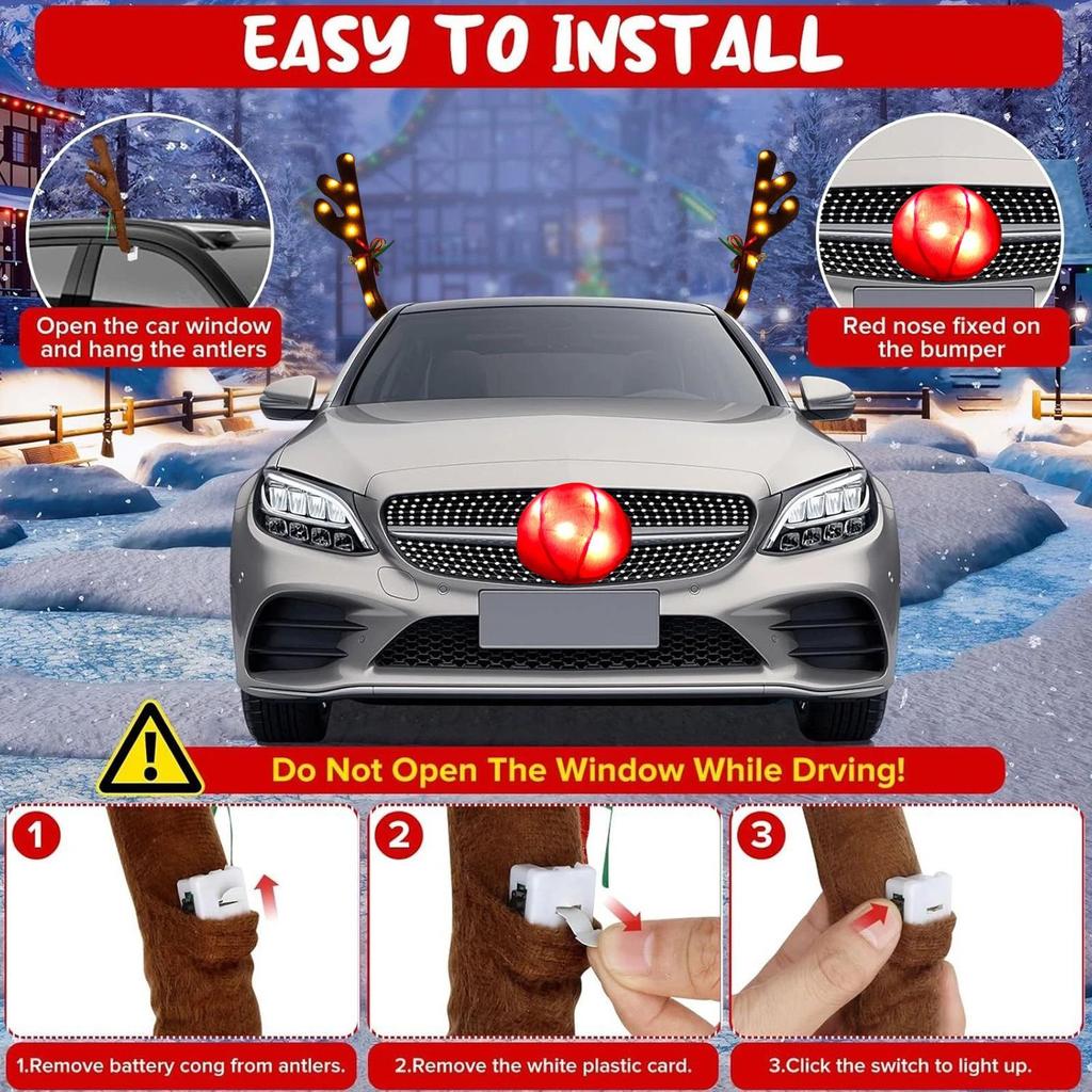 Reindeer Car Decor Cute LED Holiday Supplies with Jingle Bells Christmas Reindeer Decor for Travel Daily Special Occasions