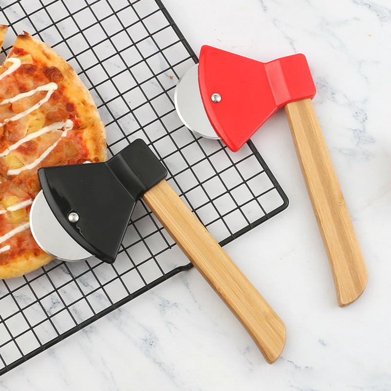 Bamboo Steel Stainless Handle Hatchet Pizza Tool Round Single Baking Wheel
