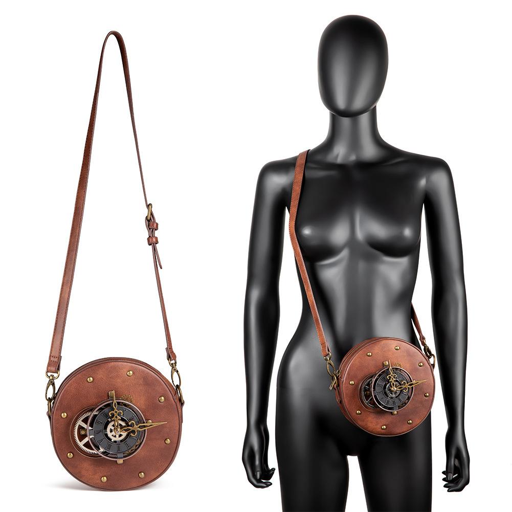 

Bag Women, Steampunk Women S Shoulder Messenger Bag Pu Leather Retro Wind Round Locomotive Bag
