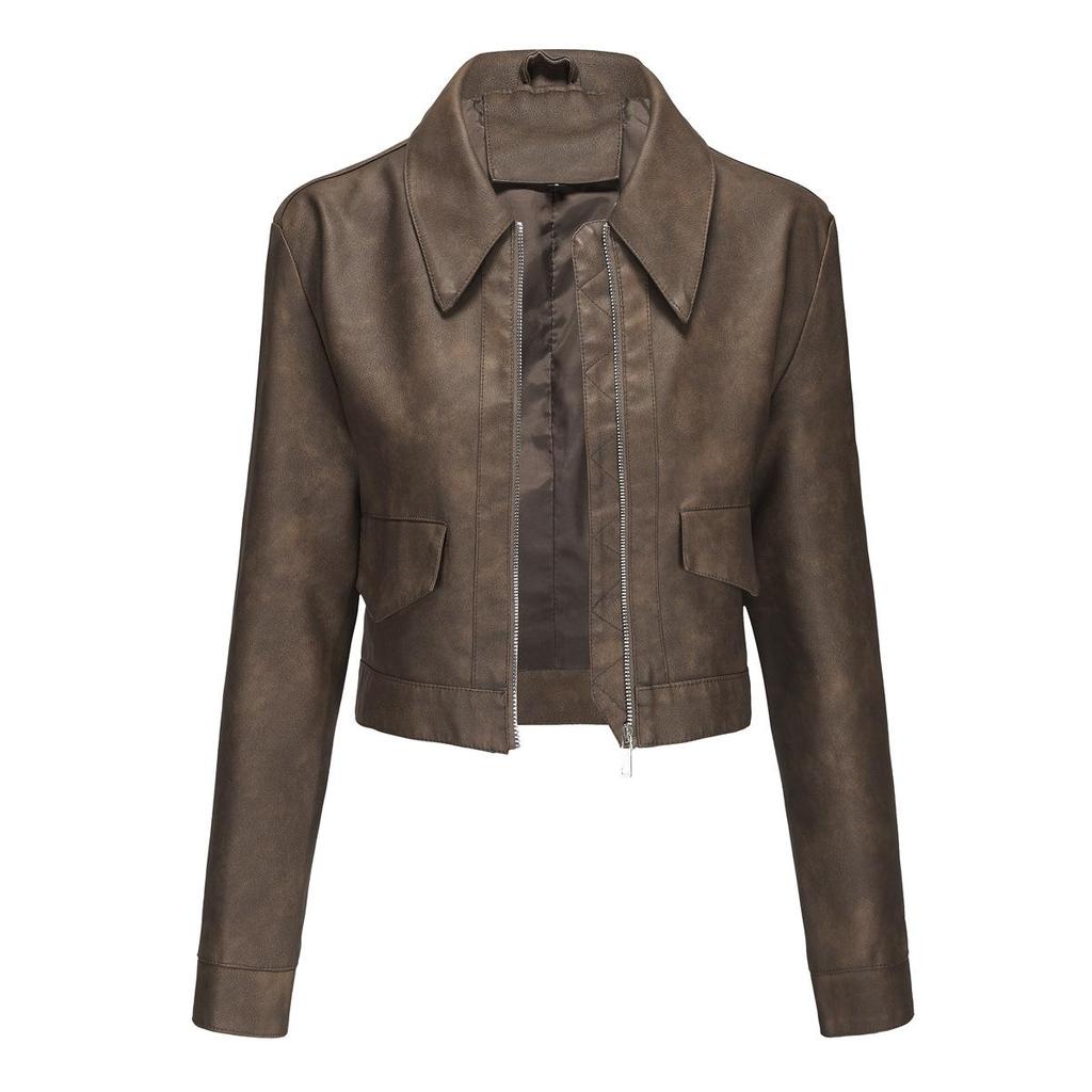 Spring and Autumn New Thin Leather Jacket Women's Long-sleeved Casual Ladies Coat Fashion European and American Leather Jacket
