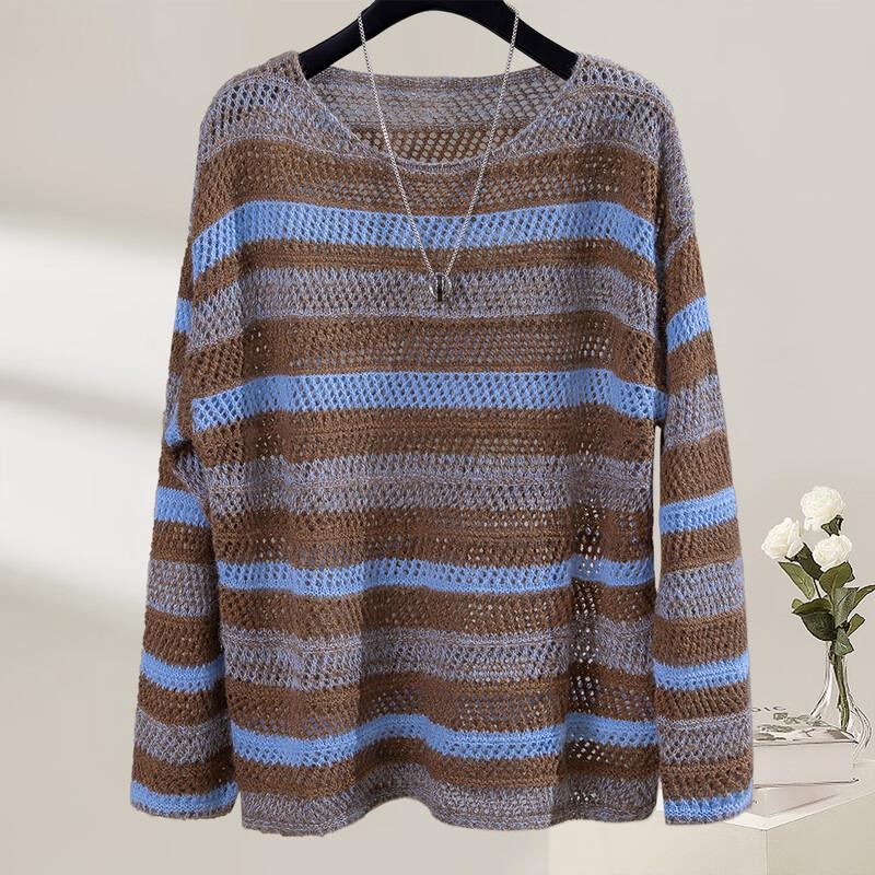 

Women s Wool Blend Colorblock Striped Knit Sweater One Size