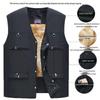 Men's Autumn/Winter Warm Velvet-Lined Waterproof Fisherman Vest, Classic Style, Multi-pocket, Comfortable & Breathable for Middle-aged & Elderly