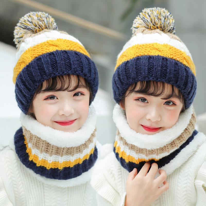 Wintermütze Schal Set Plüschwärmer Kinder Strickmütze Baby Jungen Mützen Kappe Halsschal Handschuh Anzug für Kinder Accessoires 5-12J