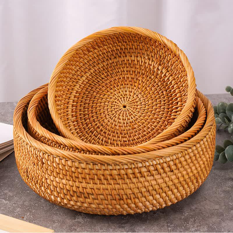Deep Round Hand-Woven Rattan Fruit Basket