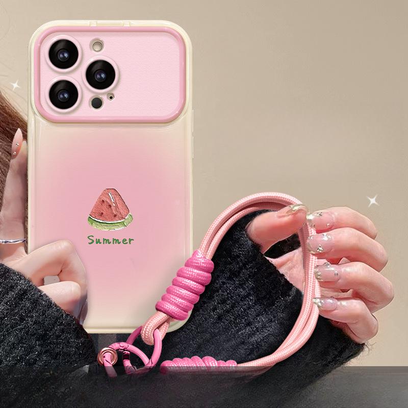 Applicable To Apple 15 Mobile Phone Case IPhone 14 Summer Watermelon Lanyard 13 Flip Mirror 12 Cute Cartoon 7/8
