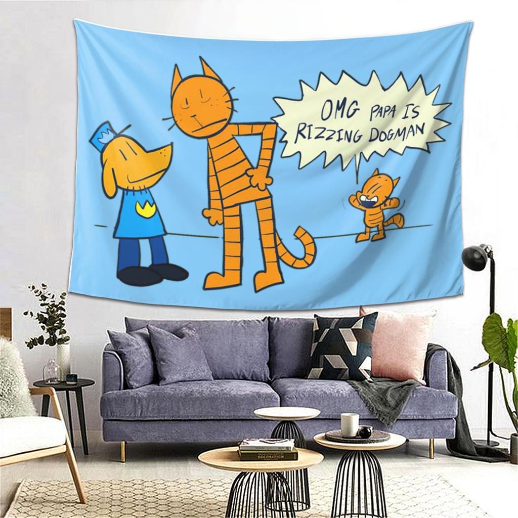 Dog Man Lil Petey And Big Petey Fan Art Tapestry Wall Hanging Aesthetic Home Decoration Tapestries for Dorm Room