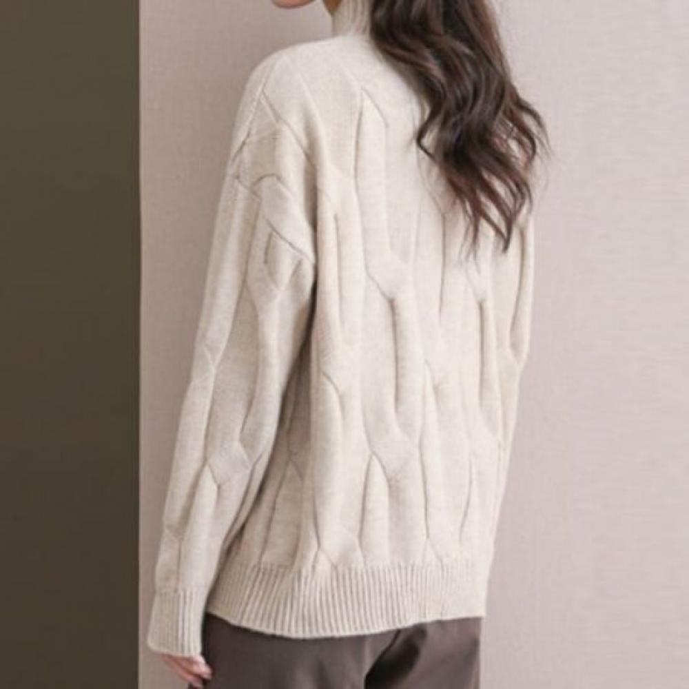 Navava Women Warm Solid 3d Knit High Neck Long Sleeve Sweater Nk3444