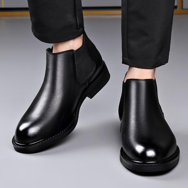FashionAutumn Winter Designer Chelsea Boots for Men Fashion Solid Color Cow Leather Dress Shoes Men British Platform Ankle Boots Male