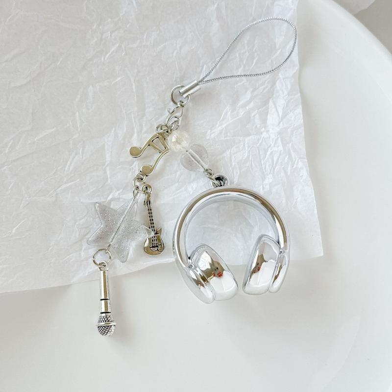 Ins Style Music Earphone Shape Keychain Mobile Phone Chain Charm Pendant Keyring Jewelry For Girl Women Gift Bag Decoration