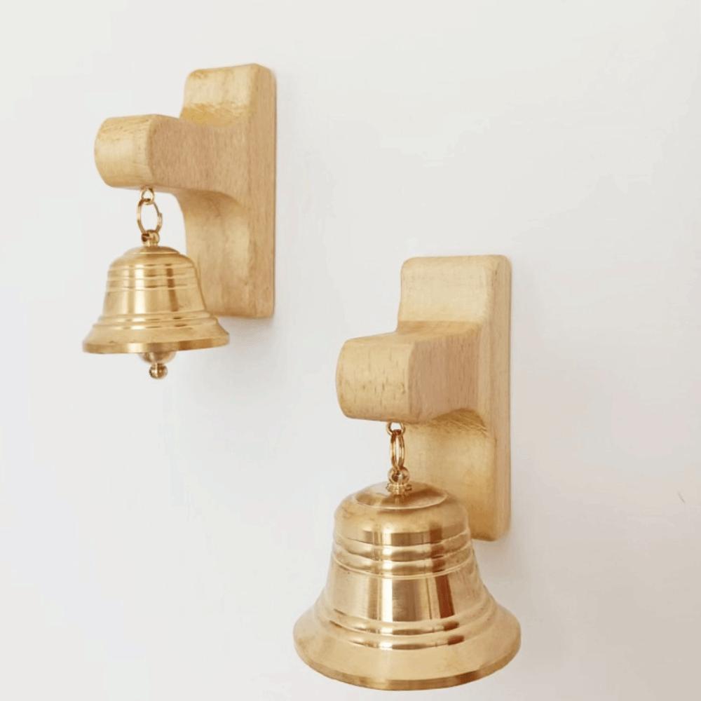 Wall Mount Magnetic Doorbell Wooden Base Wind Chime Clear Sound Brass Bell Entry Reminder
