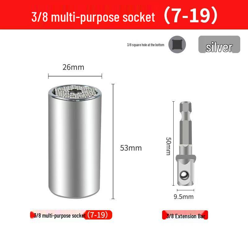 Multi-Functional Ratchet Wrench with 7-19mm Magic Socket & 3/8 Extension Bar Magic Socket 7-19 with Extension Bar