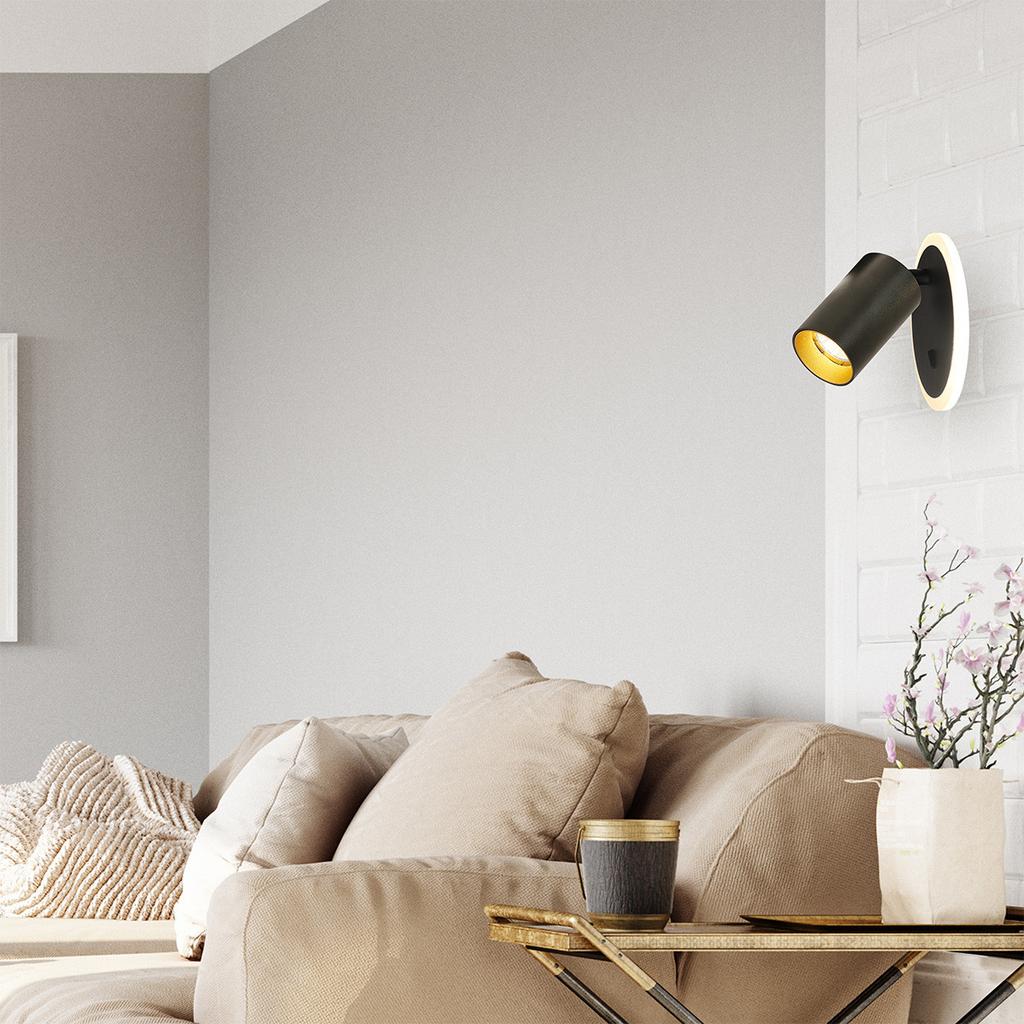 Modern Round Black Wall Sconce Spot Swivel 1Xgu10 + 5W LED Variable Color Parma Light Prestige