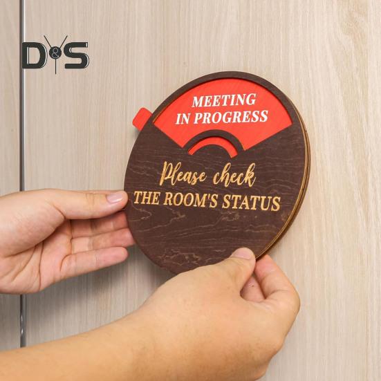 Rotatable Wooden Office Door Sign Meeting In Progress Office Door Busy Sign Welcome Please Knock Meeting Room Door Plaque Decoration