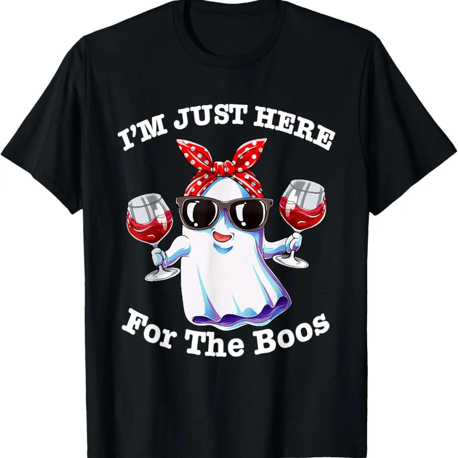 I m Just Here For The Boos Halloween Women Ghost Cute T-Shirt,Comfortable pure cotton S