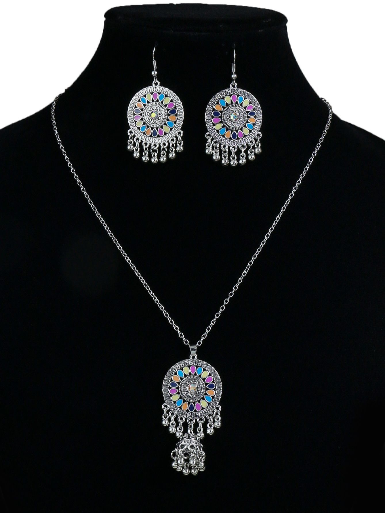 

Богемный комплект серег и ожерелья в ретро этническом стиле, инкрустированный разноцветными цирконами, для женского комплекта