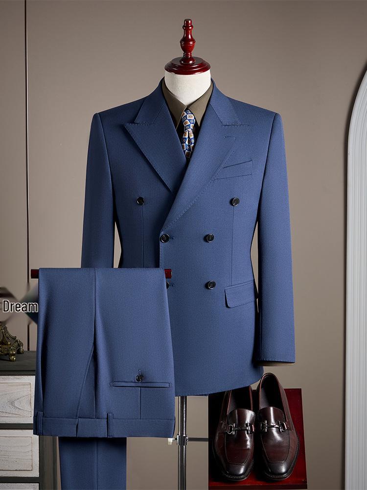Costume Rayé Premium Double-Boutonnage pour Homme - Revers Pointu, Anti-froissage, Lavable en Machine, Idéal pour le Travail et les Occasions Formelles.