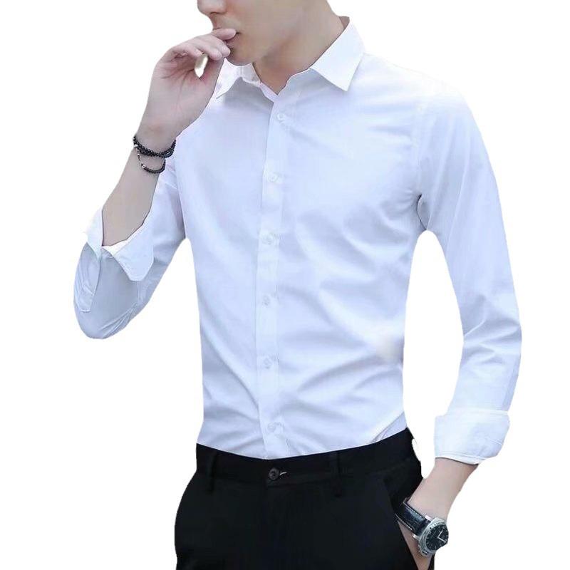 Men's Slim Fit Long Sleeve White Shirt - Stylish Formal Autumn Trend