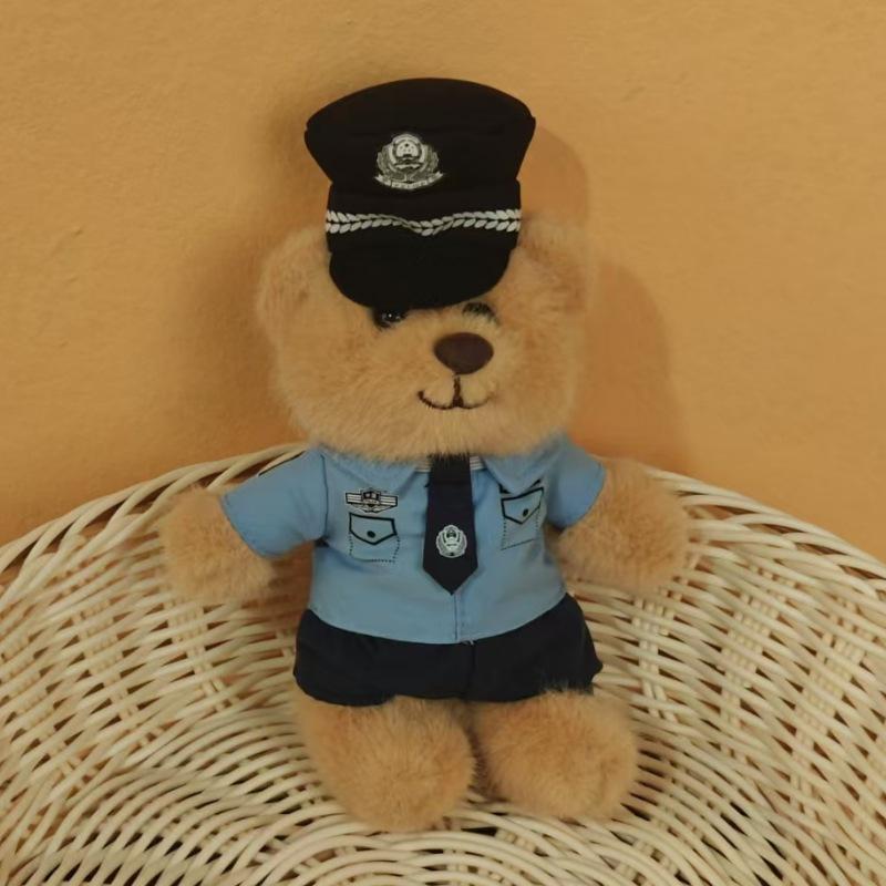 Traffic Police Officer Bear Doll Cute Doll Police Car Keychain Plush Toy Schoolbag Pendant Small Pendant Puppet