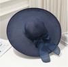 Cappello da Sole Estivo a Tesa Larga per la Spiaggia all'Aperto Moda Bordo Larga Pieghevole Cappello da Sole da Donna Colore Unito Decorazione Fiocco Cappello a Cilindro