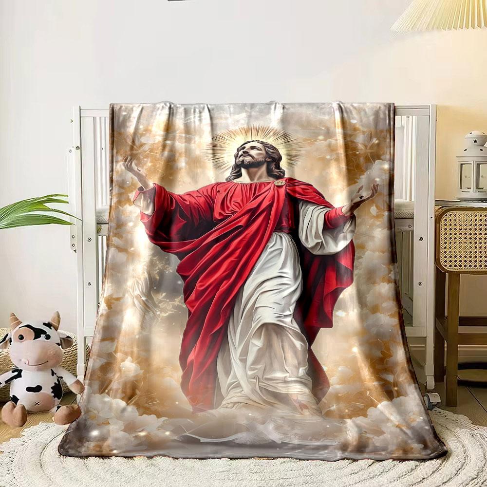 Jesus Cloud Halo Blanket  Printed Blanket for Living Room Bed Couch Lunch Break Soft Cozy Blanket for Friend's Festival Gift