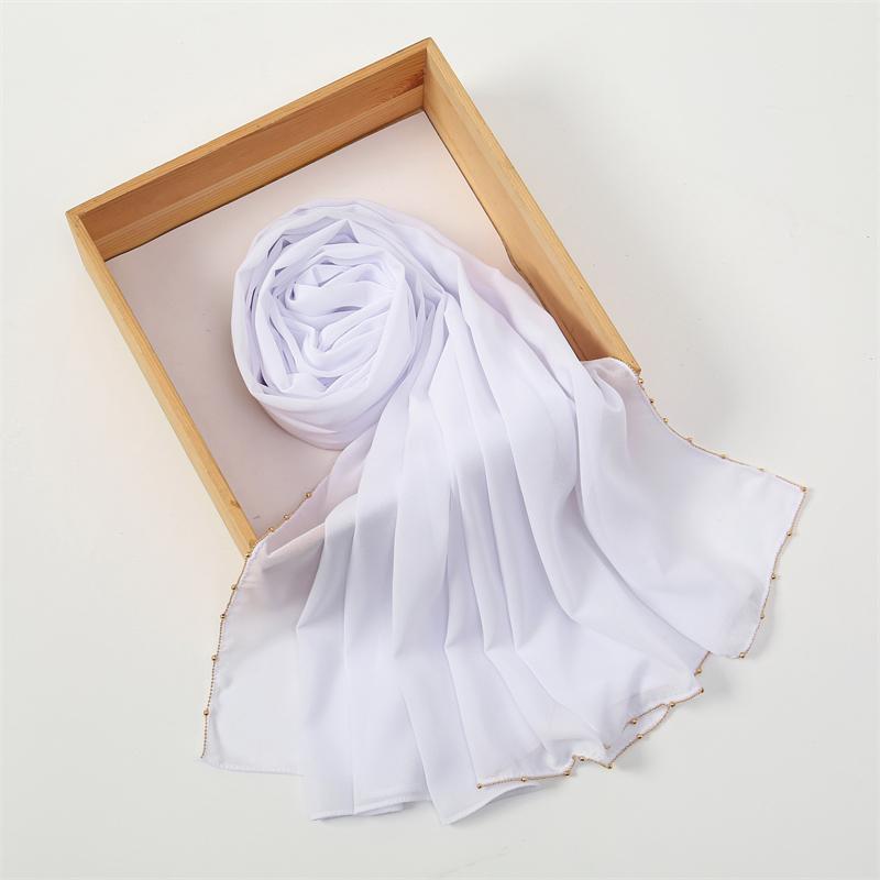 70*180cm Muslim Chiffon Hijab Shawls Scarf Women Solid Color Golden Chain Edge Head Wraps Women Hijabs Scarves Femme Muslim Veil