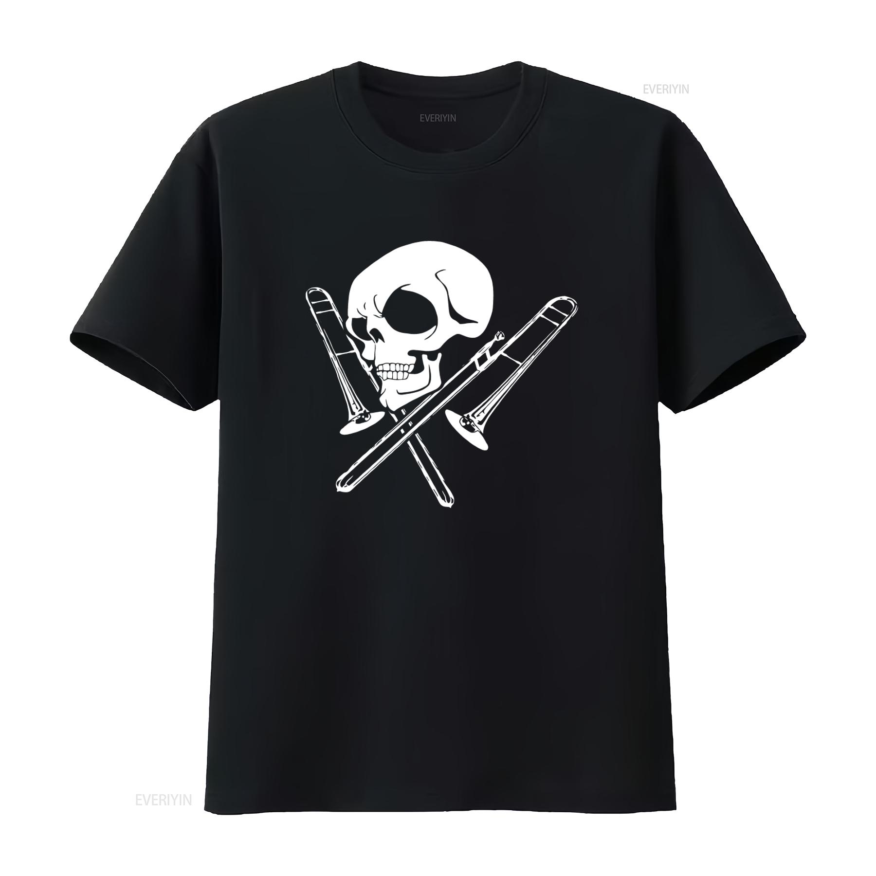 

Skull And Trombone Print T Shirt for vintage Washed streetwear Top For Everyday Wear Stylish Breathable Versatile Unisex 4XL