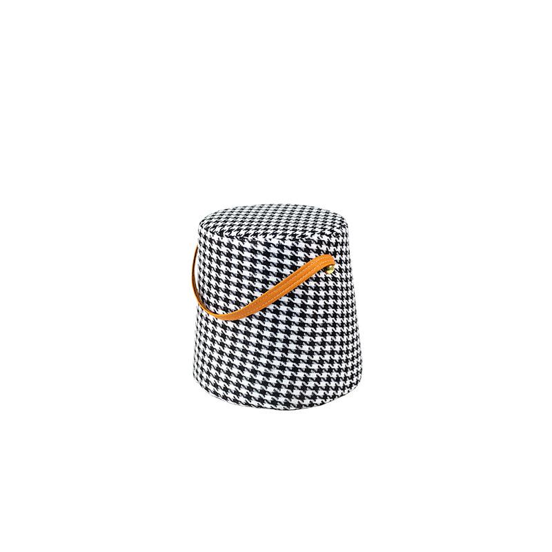 Houndstooth Ottoman: Luxury Solid Wood Low Stool for Living Room