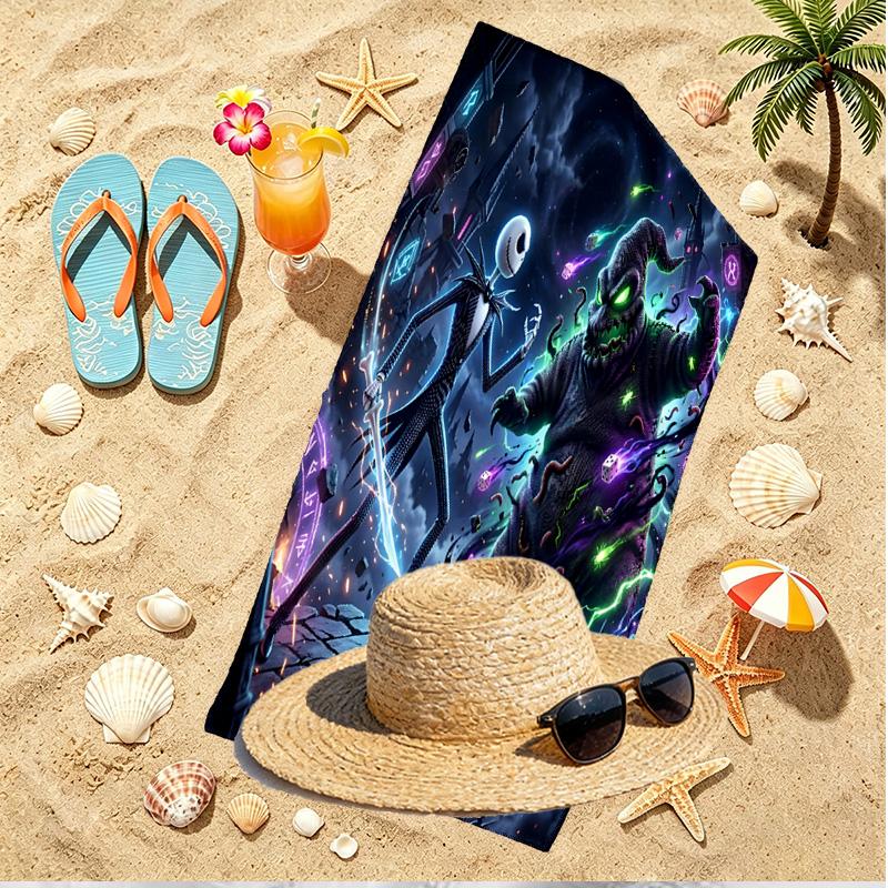 The Nightmare Before Christmas Print Beach Towel, Versatile Lightweight Absorbent Beach Towel for Pool Surf Yoga Bathroom, Perfect Birthday Holiday Gi