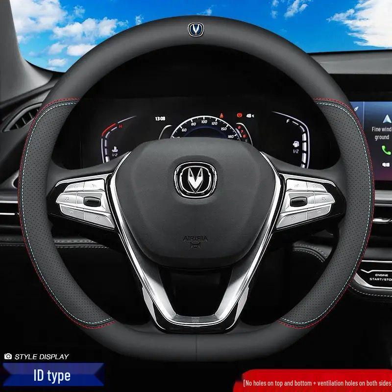 Genuine Leather Ultra-thin Breathable Anti-slip Steering Wheel Cover for All Seasons